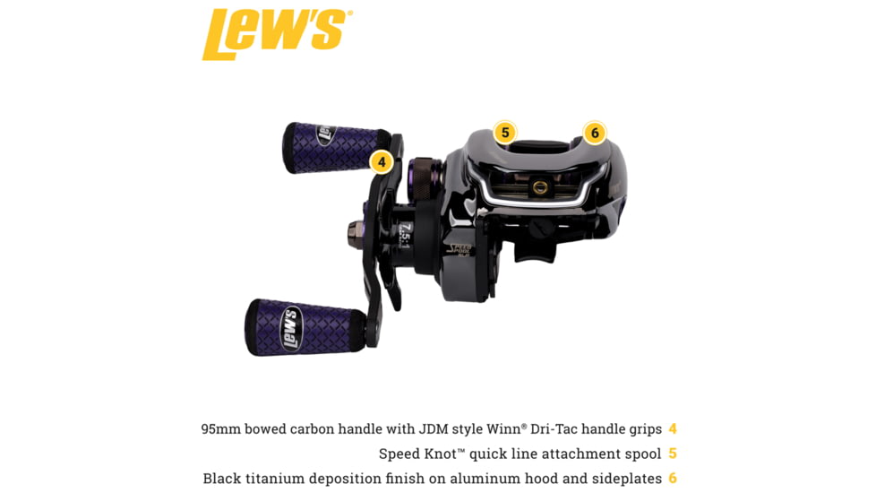 Team Lew’s Ti Baitcast Reel, RH Retrieve, 7.5-1 Ratio, 10+1 Bearings, PT1SHG2