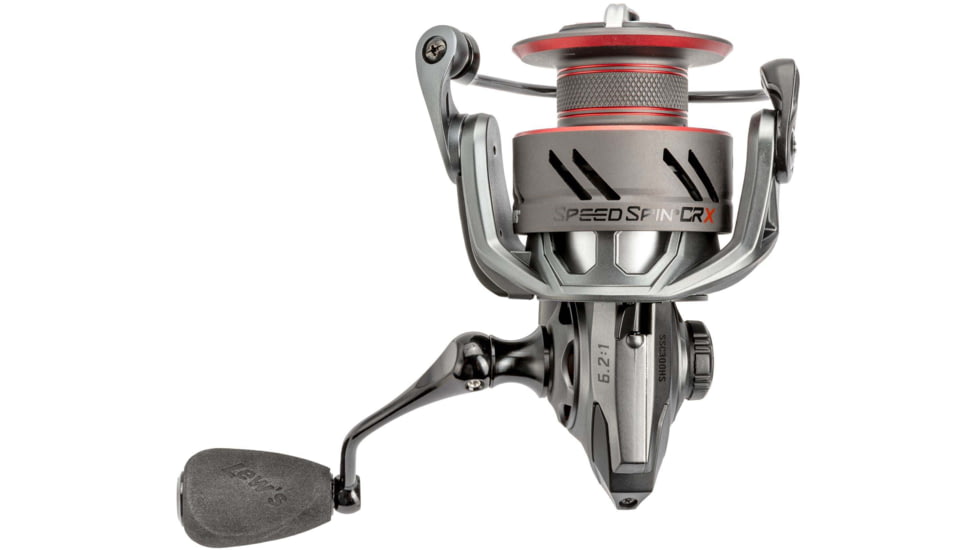 Lew’s Speed Spin CRX Spinning Reel, SZ 300 Reel, 9+1 Bearings, 6.2-1 Ratio, Graphite Frame and Sideplate, Solid Brass Speed Gears, Speed Lube, Multi-Disc Drag, Gray/Red, SSC300HS