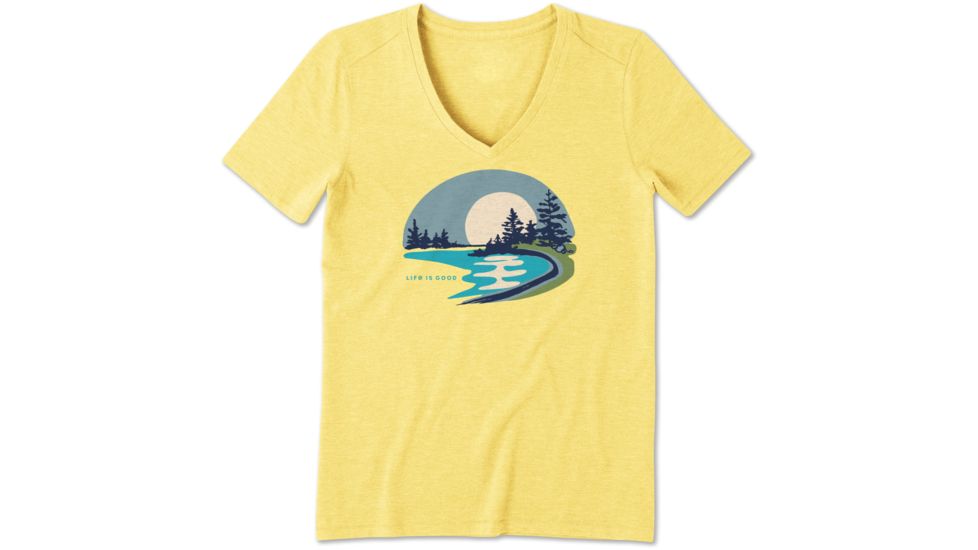 Life Is Good Cool Vee Lake Beach T-Shirt - Womens, Happy Yellow, Medium, 55327-M