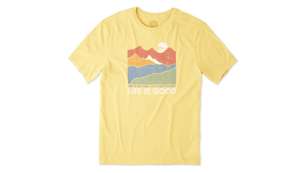 Life Is Good Life Isnt Easy Mountains Smooth Tee Mens, Baja Yellow, Large, 53676-L