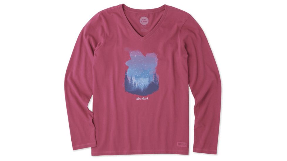 Life Is Good Star Struck Long Sleeve Crusher Vee, Wild Cherry, Large, 53997-L