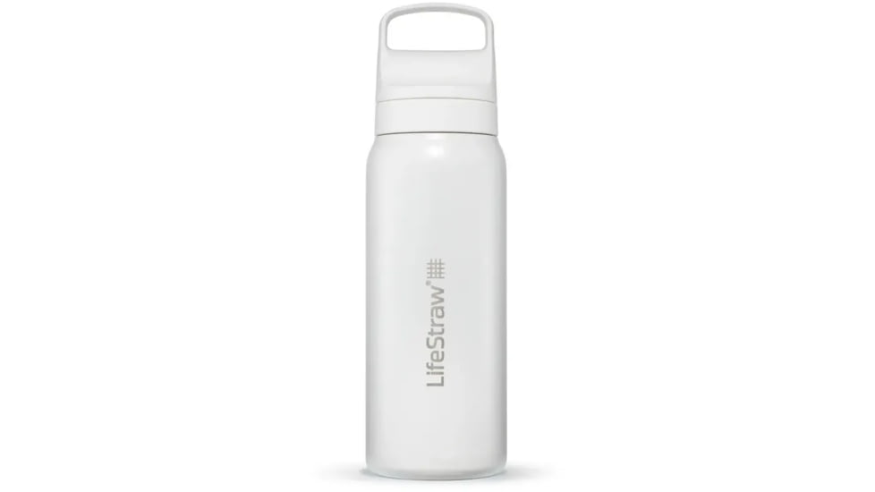 LifeStraw Go Series Stainless Steel 24 Oz Water Bottle w/Filter, White, 24oz, LGV42SWHWW