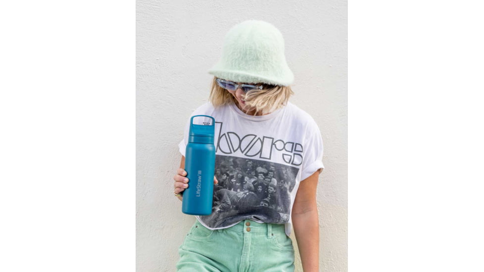 LifeStraw Go Stainless Steel 24 Oz Water Bottle w/Filter, Black, 24oz, LGV42SBKWW