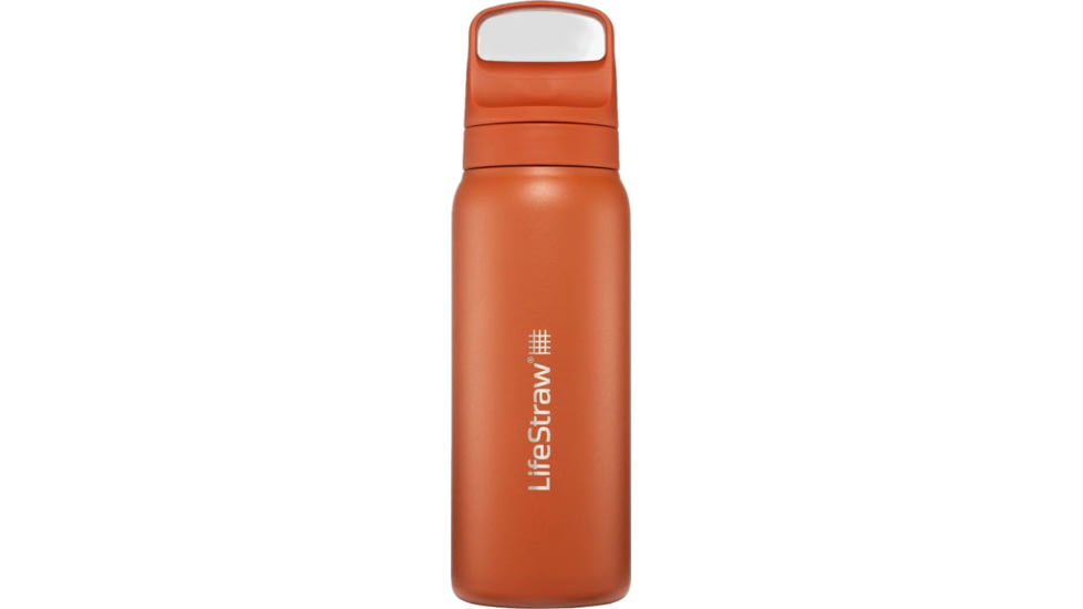 LifeStraw Go Stainless Steel 24 Oz Water Bottle w/Filter, Kyoto Orange, 24oz, LGV42SORWW