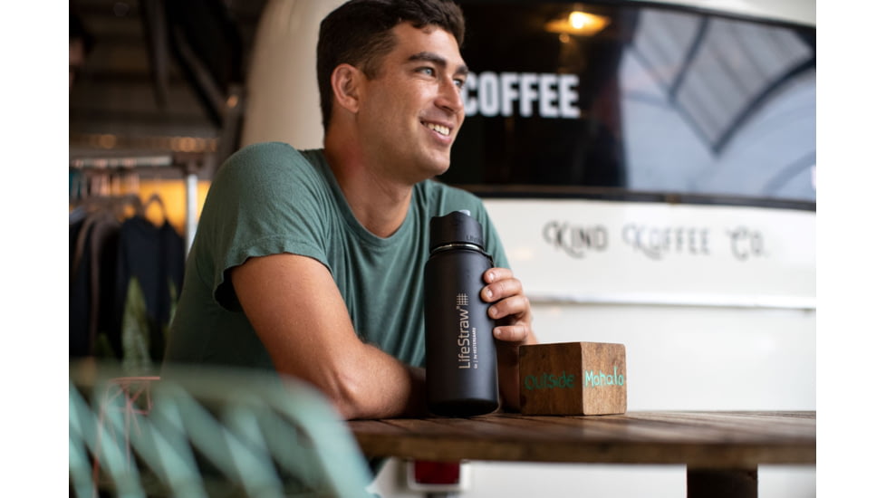 LifeStraw Go Stainless Steel Water Filter Bottle, Black, One Size, LSGOSSBK01