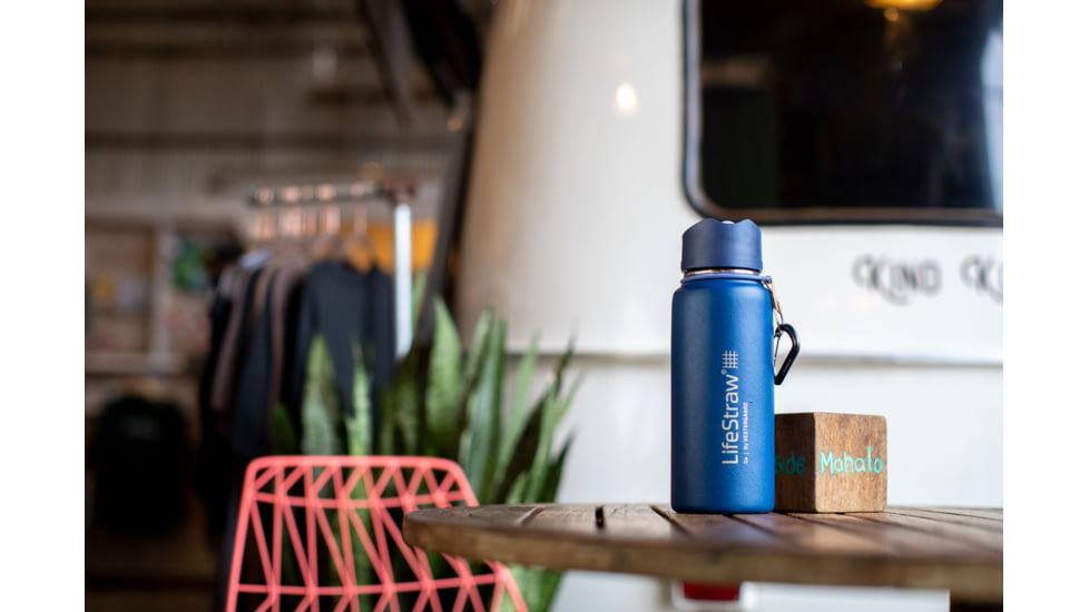 LifeStraw Go Stainless Steel Water Filter Bottle, Blue, One Size, LSGOSSBL01