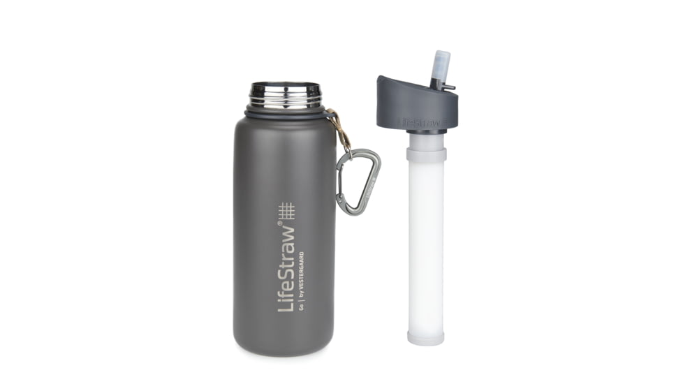 LifeStraw Go Stainless Steel Water Filter Bottle, Gray, One Size, LSGOSSGR01