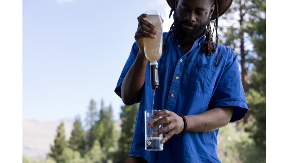 LifeStraw Peak Series Collapsible Squeeze Water Bottle Filter System, Dark Mountain Gray, 1 liter, LSPSFX1LAN1