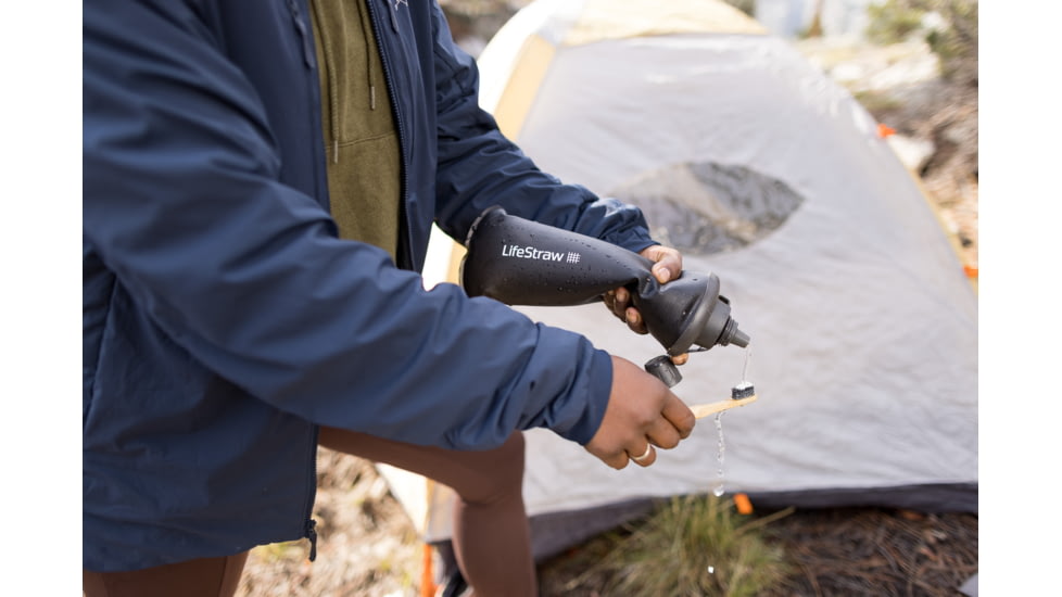 LifeStraw Peak Series Collapsible Squeeze Water Bottle Filter System, Dark Mountain Gray, 1 liter, LSPSFX1LAN1
