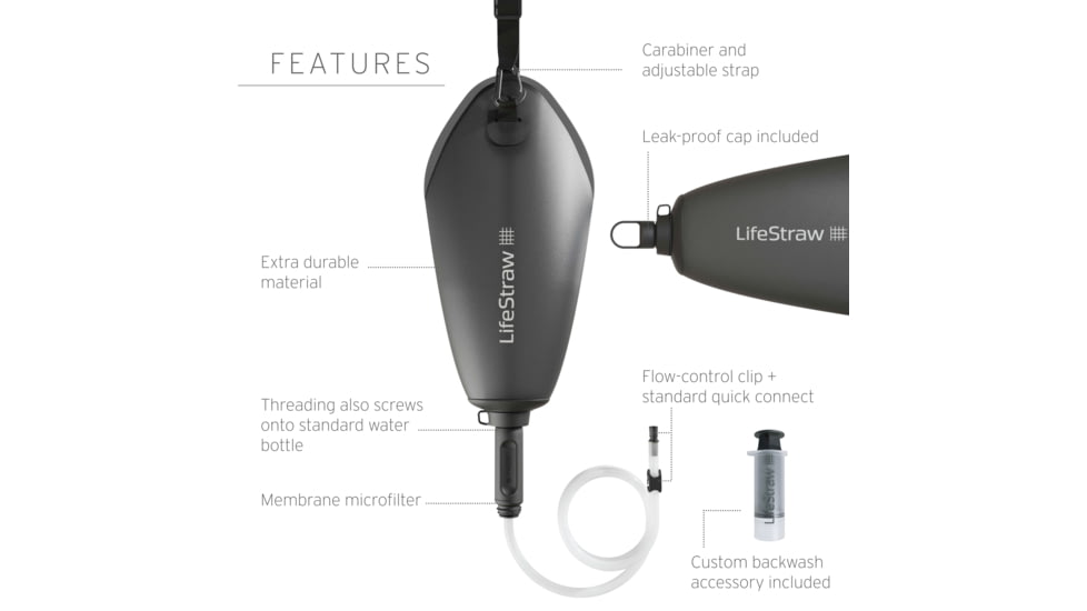 LifeStraw Peak Series Compact Gravity Water Filter System, Dark Mountain Gray, 3 liters, LSPSFX3LAN1