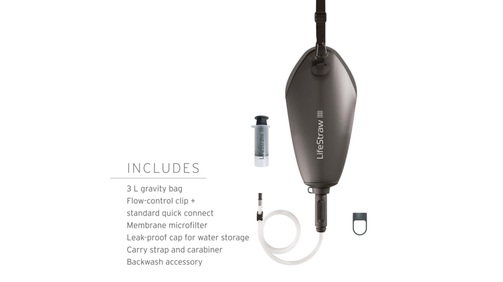 LifeStraw Peak Series Compact Gravity Water Filter System, Dark Mountain Gray, 3 liters, LSPSFX3LAN1