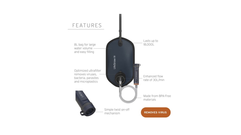 LifeStraw Peak Series Large Capacity Gravity Water Purifier System, Mountain Blue, 8 Liter, LSPSPU8BWW