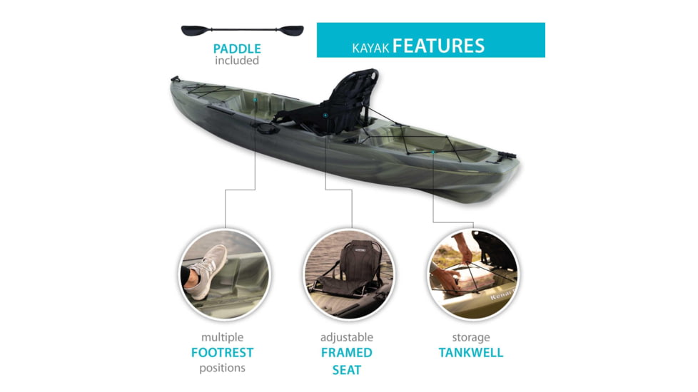 Lifetime Products Kenai Pro Angler 100 Fishing Kayak w/Paddle, Moss Fusion, 91149
