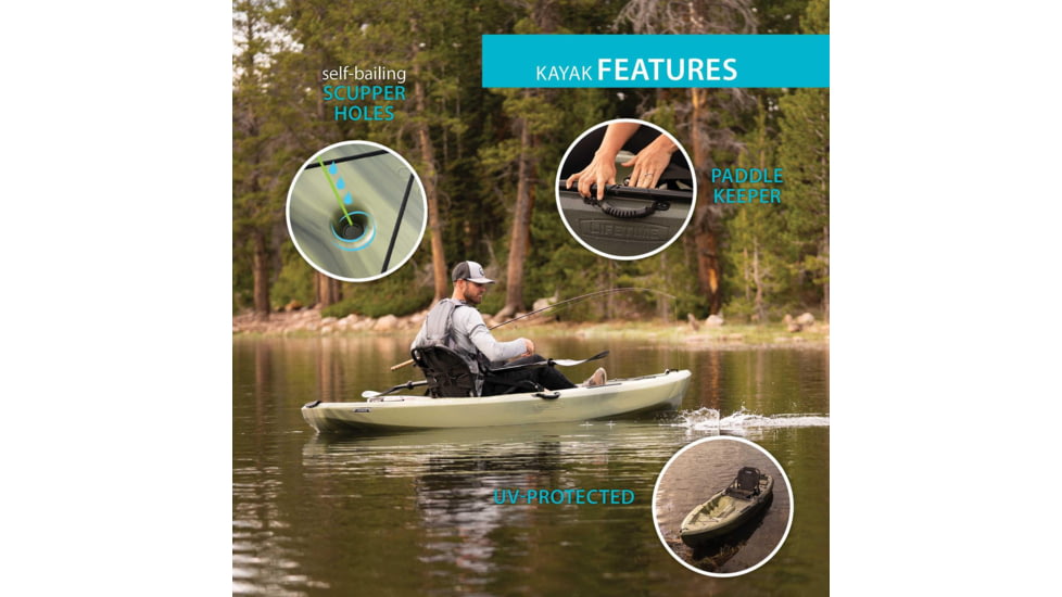 Lifetime Products Kenai Pro Angler 100 Fishing Kayak w/Paddle, Moss Fusion, 91149