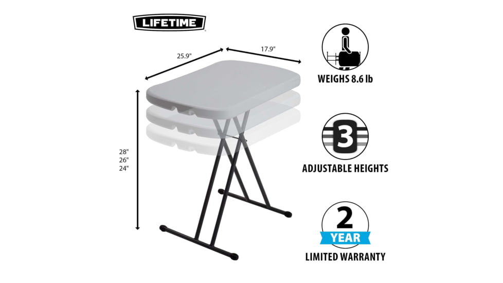 Lifetime Products Light Commercial 26-Inch Personal Table, White, 80251