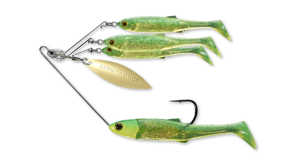 Live Target BaitBall Spinner Rig, 5/0 Hook, Lime Chartreuse/Gold, Large, 3/4oz, MNSR21LG856