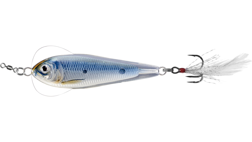 Live Target LiveTarget Flutter Sardine-Jigging Spoon, 3in, 1-1/2oz, Silver/Blue, FSDJ80SK201