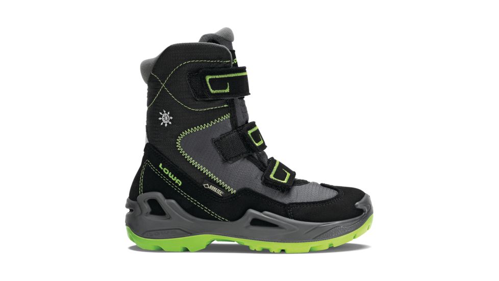 Lowa Milo GTX Hi Boot - Kids, Black/Lime, 35 EU, Medium, 6405409903-BLKLIM-M350