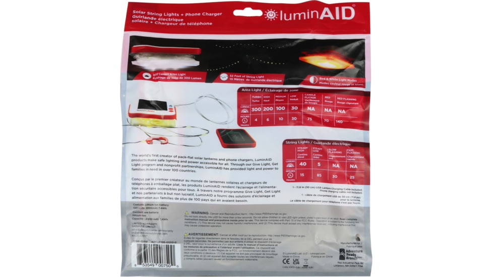 LuminAID Solar String Light w/Phone Charger, White, 0196-0500