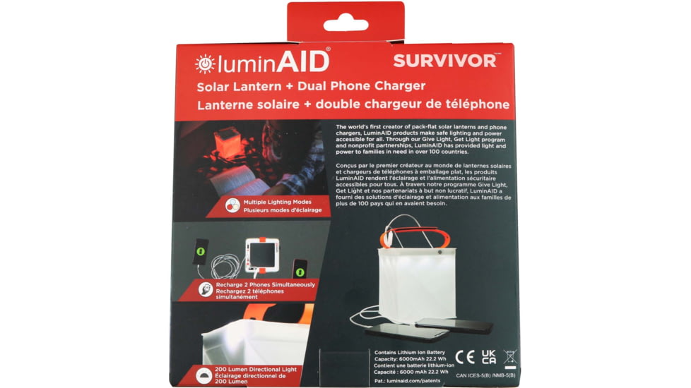 LuminAID Survivor Solar Lantern w/Dual Phone Charger, White, 0196-0350