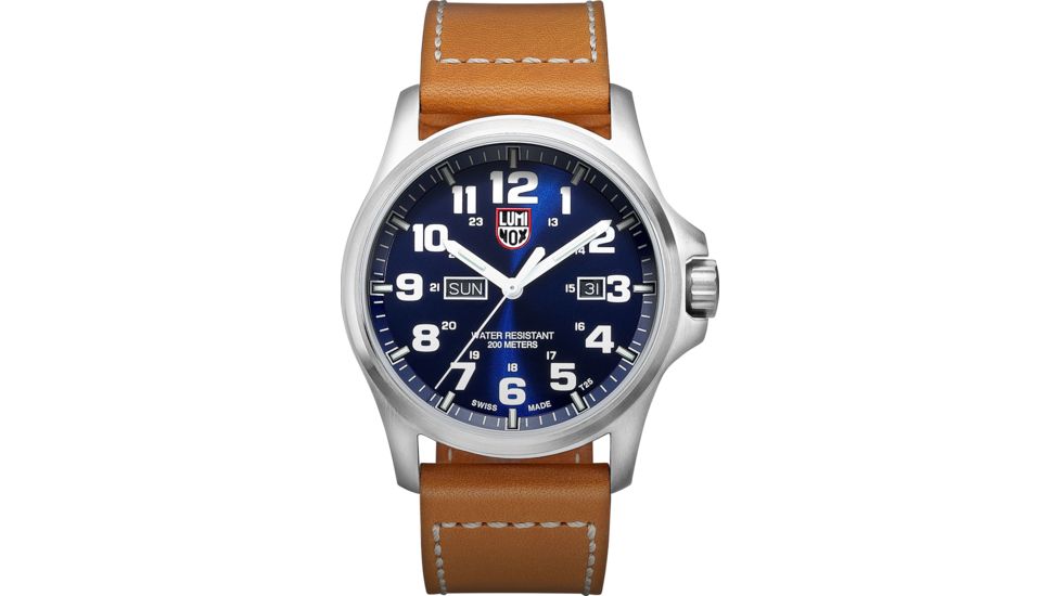 Luminox Atacama Field Quartz Day Date Watches, Dark Blue Sunray/White/Brown, 45 mm, 1924