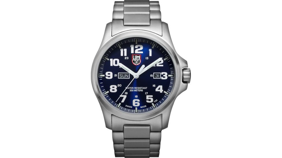 Luminox Atacama Field Quartz Day Date Watches, Dark Blue Sunray/White/Silver, 45 mm, 1924.M