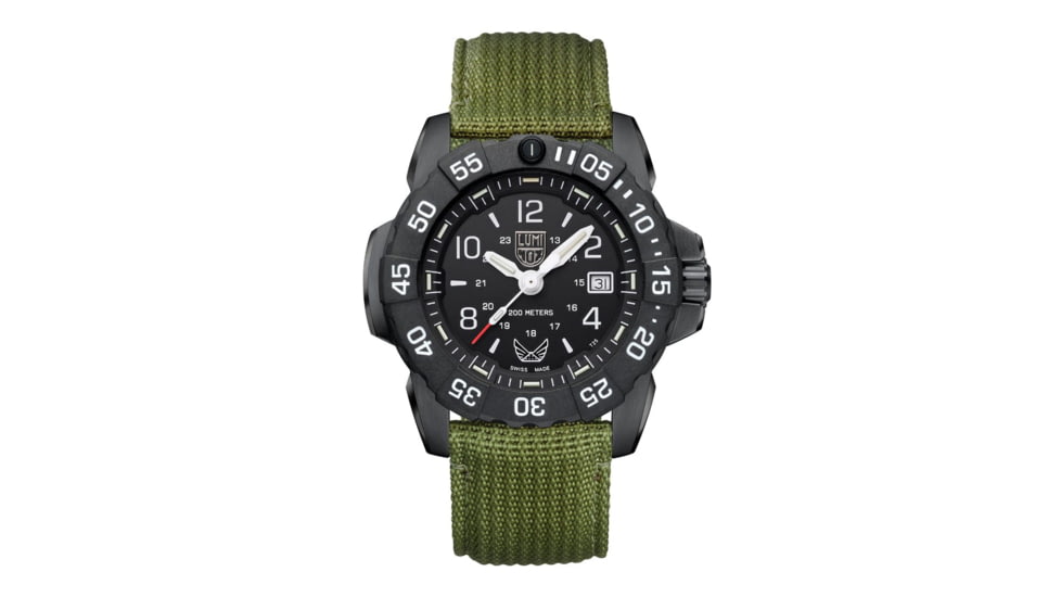Luminox VOLITION AMERICA 3250 Unisex Military Outdoor Watch, 45mm Case Diameter, Black 316L Stainless Steel Bezel, OD Green/Black, Textile Strap, One Size, vol-aerica-3250s-45mil
