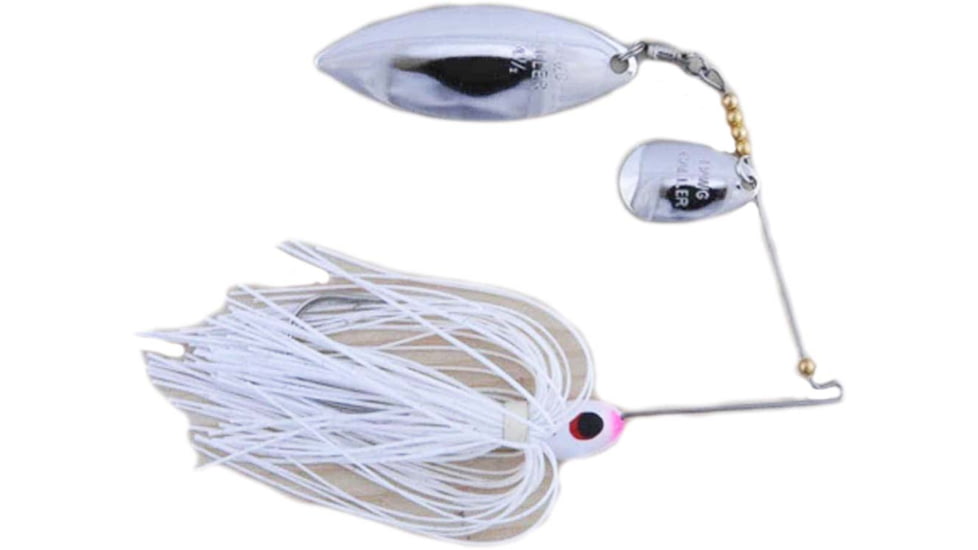 Lunker Lure Proven Winner Double Indiana/Willow Blade Spinnerbait, White Head/White Silver Flake Skirt, 3/8oz, PW0938