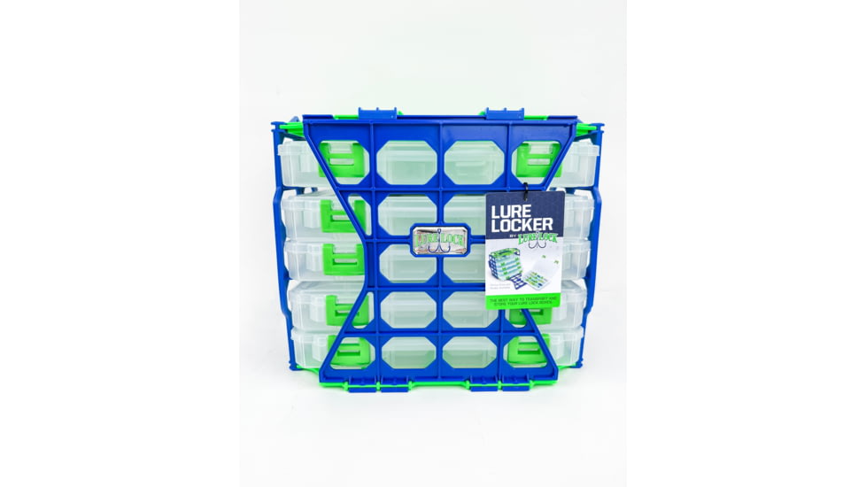 Lure Lock Lure Locker &amp; 5 Pack of Boxes w/out Gel, Large, 4 Compartment, Clear/Green, Green/Blue, LL1 L5-4001