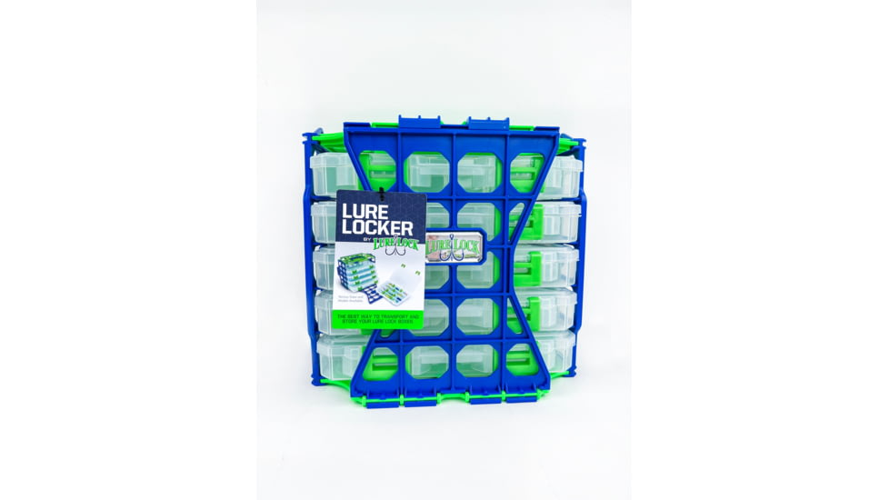 Lure Lock Lure Locker &amp; 5 Pack of Boxes w/out Gel, Medium, 3 Compartment, Clear/Green, Green/Blue, LL2 L5-3001