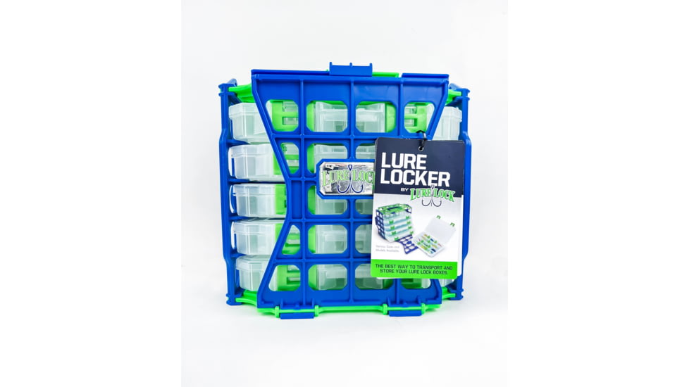 Lure Lock Lure Locker &amp; 5 Pack of Boxes w/out Gel, Small, 3 Compartment, Clear/Green, Green/Blue, LL3 L5-3001