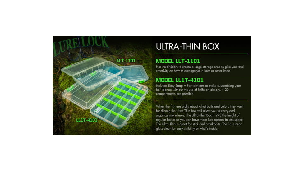 Lure Lock Ultra Thin 1 Cavity Box w/Taklogic Technology &amp; Ocean Blue Tak Liner, Clear/Green, LL1T-1101