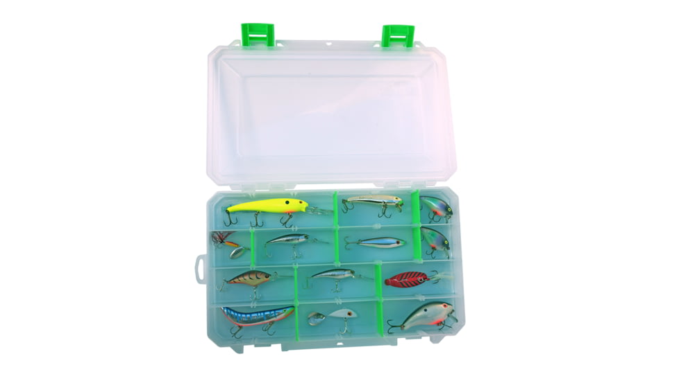 Lure Lock Utility Box w/Taklogic Technology &amp; Ocean Blue Tak Liner, Large, 4 Cavity, Clear/Green, LL1-4101