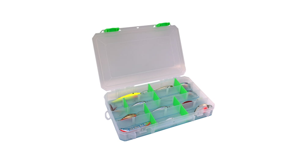 Lure Lock Utility Box w/Taklogic Technology &amp; Ocean Blue Tak Liner, Large, 4 Cavity, Clear/Green, LL1-4101
