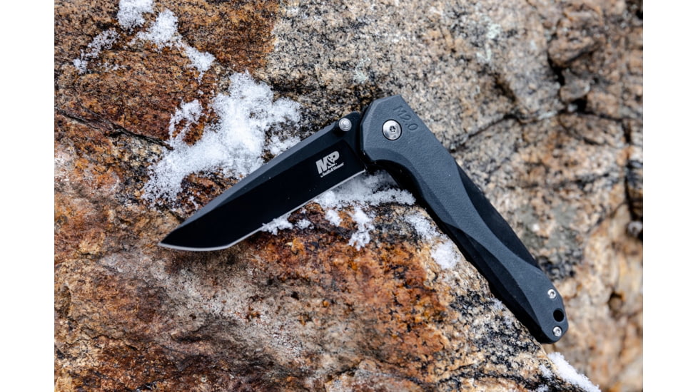 M&amp;P 2-Tone Clip Folder Knife, 3.4in, 8Cr13MoV Steel Blade, 4.75in, Rubberized Handle, 1100080