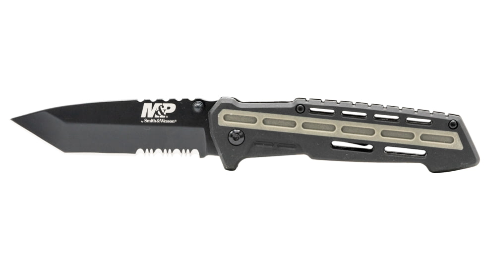 M&amp;P AR Overmold Folding Knife, 3.5in, 8Cr13MoV Steel Blade, 4.5in, Rubber Handle, 1100082