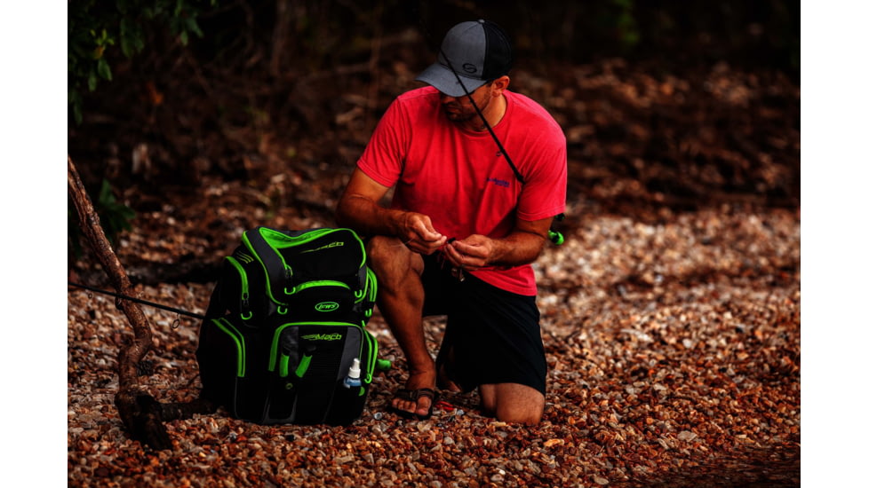 Lew’s MACH HatchPack Tackle Bag, Rugged Build, 7 Compartments, 5 Pouches, 1 Utility Box, Black/Green, LMHP