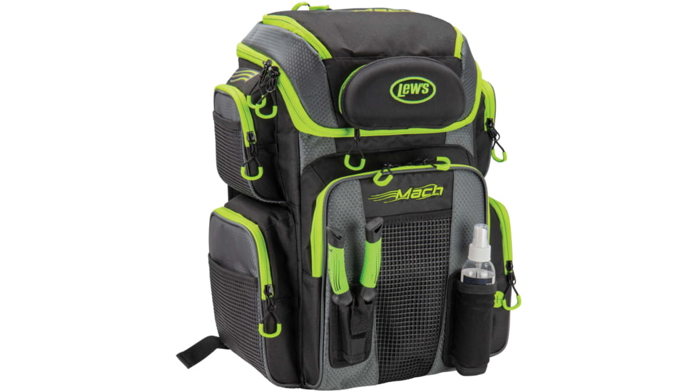 Lew’s MACH HatchPack Tackle Bag, Rugged Build, 7 Compartments, 5 Pouches, 1 Utility Box, Black/Green, LMHP