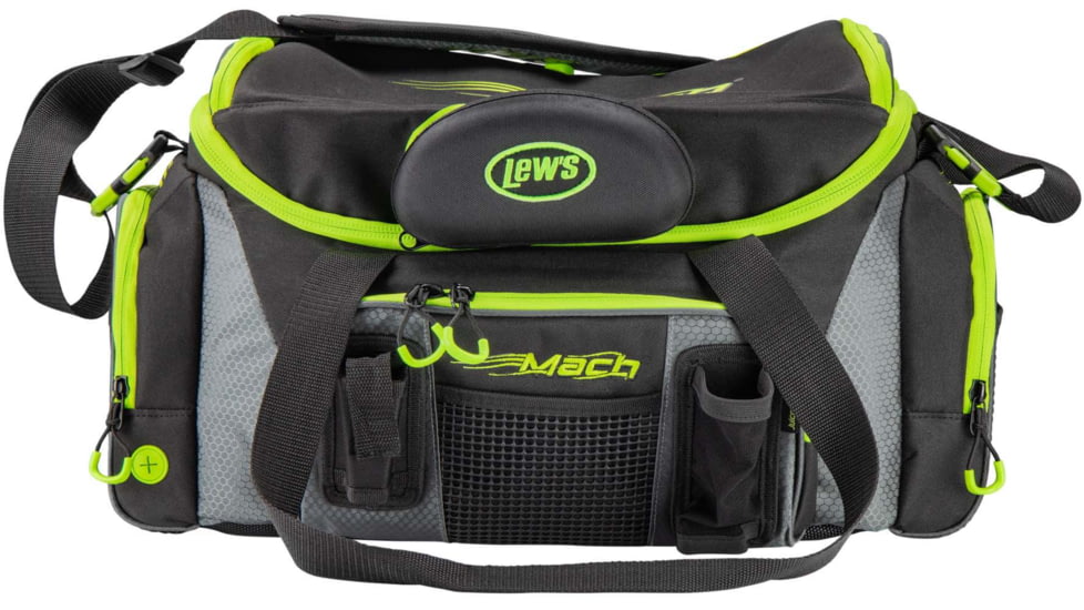 Lew’s MACH Tackle Bag, Rugged Build, 4 Compartments, 3 Pouches, 1 Utility Box, Black/Green, 2-Pack, LMTBA