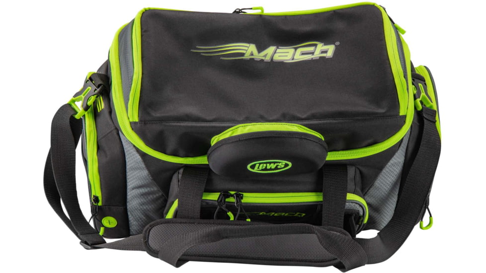 Lew’s MACH Tackle Bag, Rugged Build, 4 Compartments, 3 Pouches, 1 Utility Box, Black/Green, 2-Pack, LMTBA