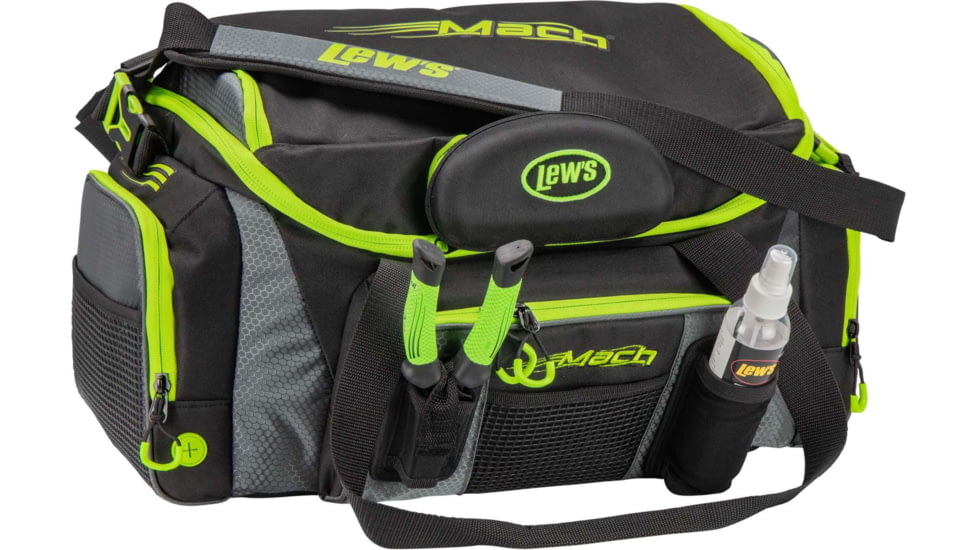 Lew’s MACH Tackle Bag, Rugged Build, 4 Compartments, 3 Pouches, 1 Utility Box, Black/Green, 2-Pack, LMTBA
