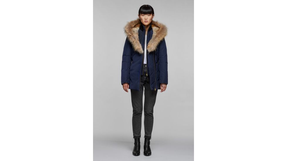 Mackage Akiva Waterproof Down Coat w/ Fur Hood, Navy / Natural Fur, Extra Large, Akiva-R-Navy-XL