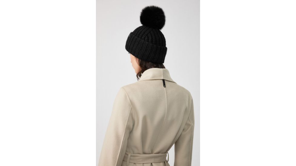 Mackage Doris Classic Knit Hat w/ Fox Fur Pompom - Womens, Black/Black, One Size, Doris-R-Black/Black
