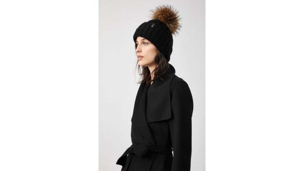 Mackage Doris Classic Knit Hat w/ Fox Fur Pompom - Womens, Black, One Size, Doris-R-Black