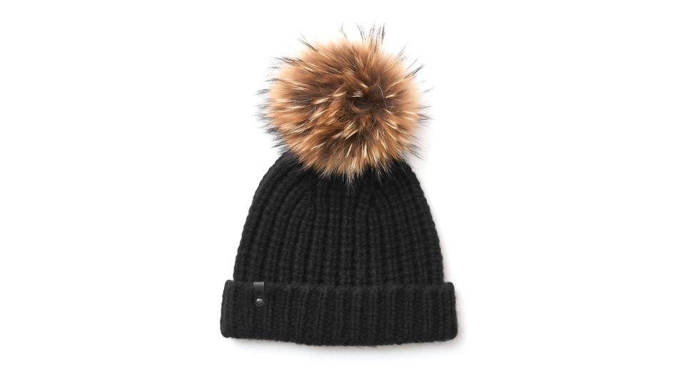 Mackage Doris Classic Knit Hat w/ Fox Fur Pompom - Womens, Black, One Size, Doris-R-Black