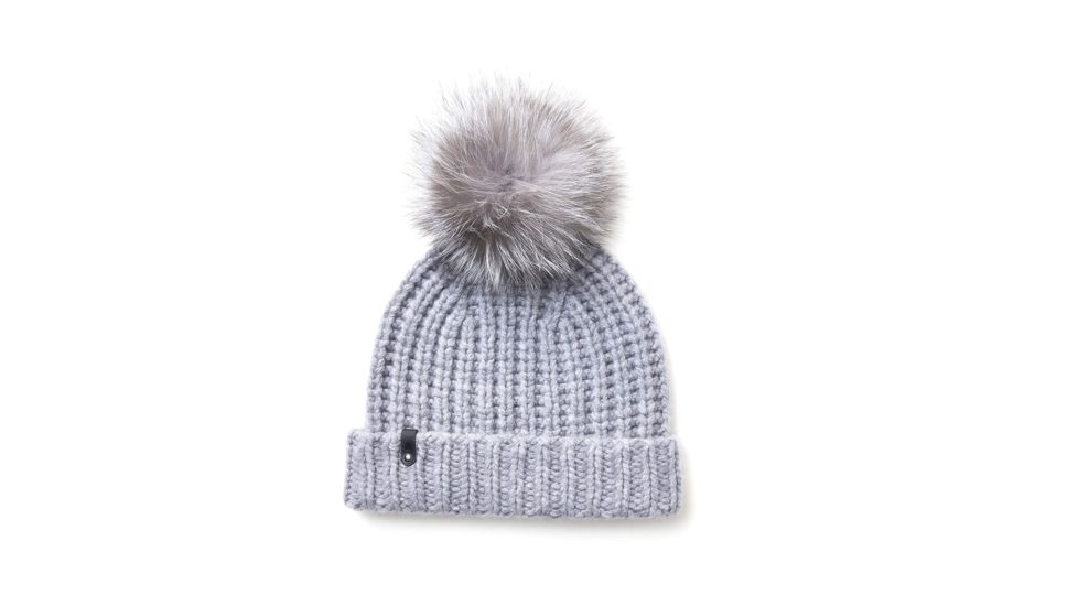 Mackage Doris Classic Knit Hat w/ Fox Fur Pompom - Womens, Grey, One Size, Doris-R-Grey