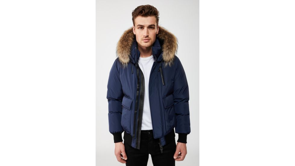 Mackage Nathan Down Bomber Jacket - Mens, Navy / Natural Fur, 46, Nathan-F-Navy-46