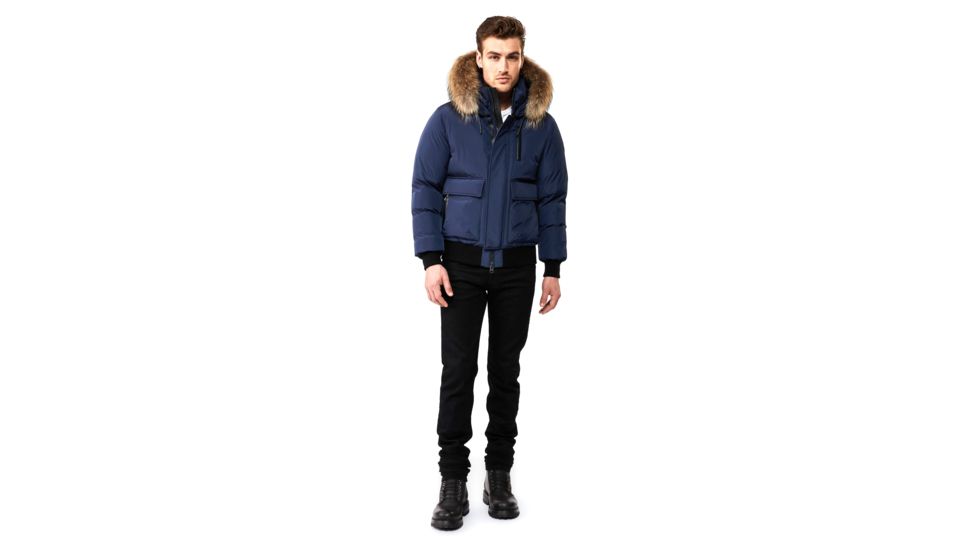 Mackage Nathan Down Bomber Jacket - Mens, Navy / Natural Fur, 46, Nathan-F-Navy-46