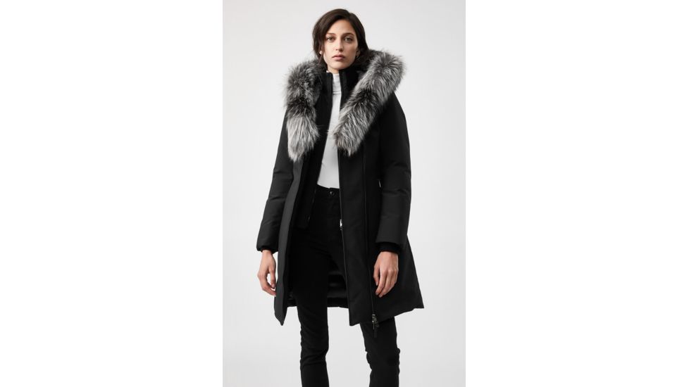 Mackage Trish Mid-Length Down Coat - Womens, Black / Silver Fur, Large, Trish-XR-Black/Silver-L