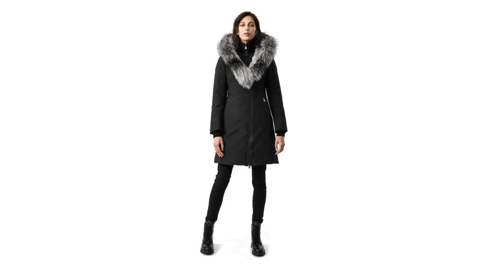 Mackage Trish Mid-Length Down Coat - Womens, Black / Silver Fur, Large, Trish-XR-Black/Silver-L